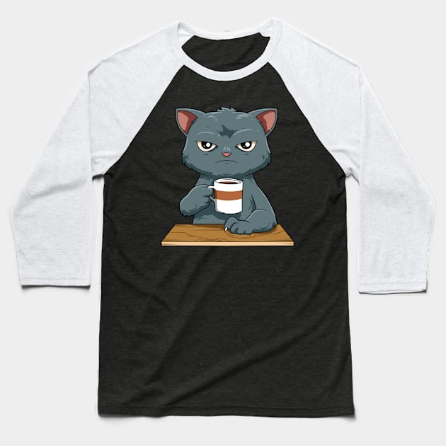 Funny Angry Cat Coffee Lover Feline Morning Animal Baseball T-Shirt by melostore